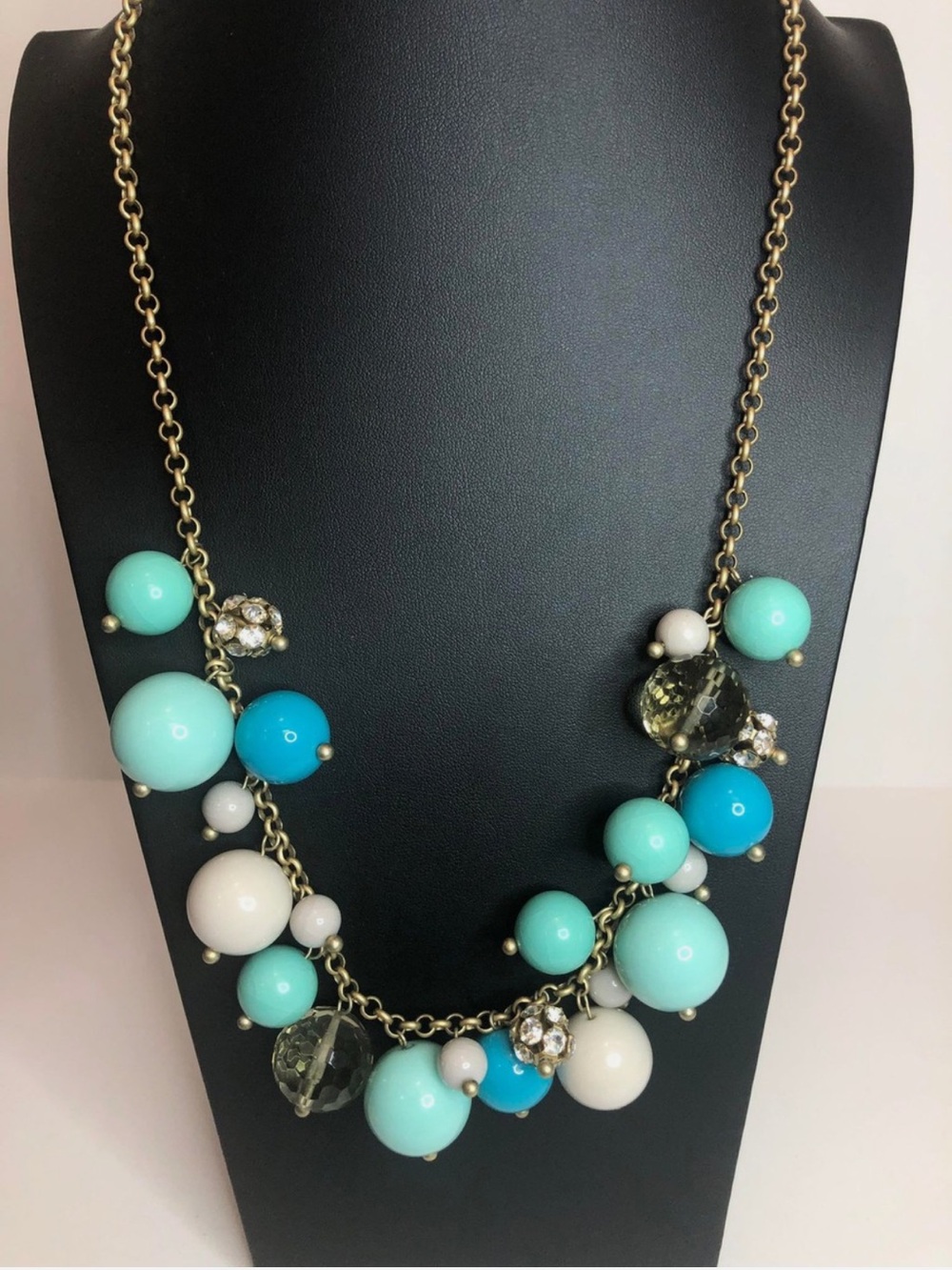 J. Crew Light Blue and Turquoise Colored Bead & Fireball Necklace